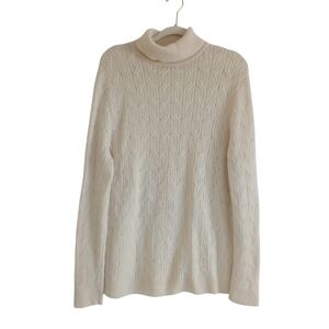 Tasso Elba Camel Hair Sweater Women's L Cream Cable Knit Turtleneck Old Money